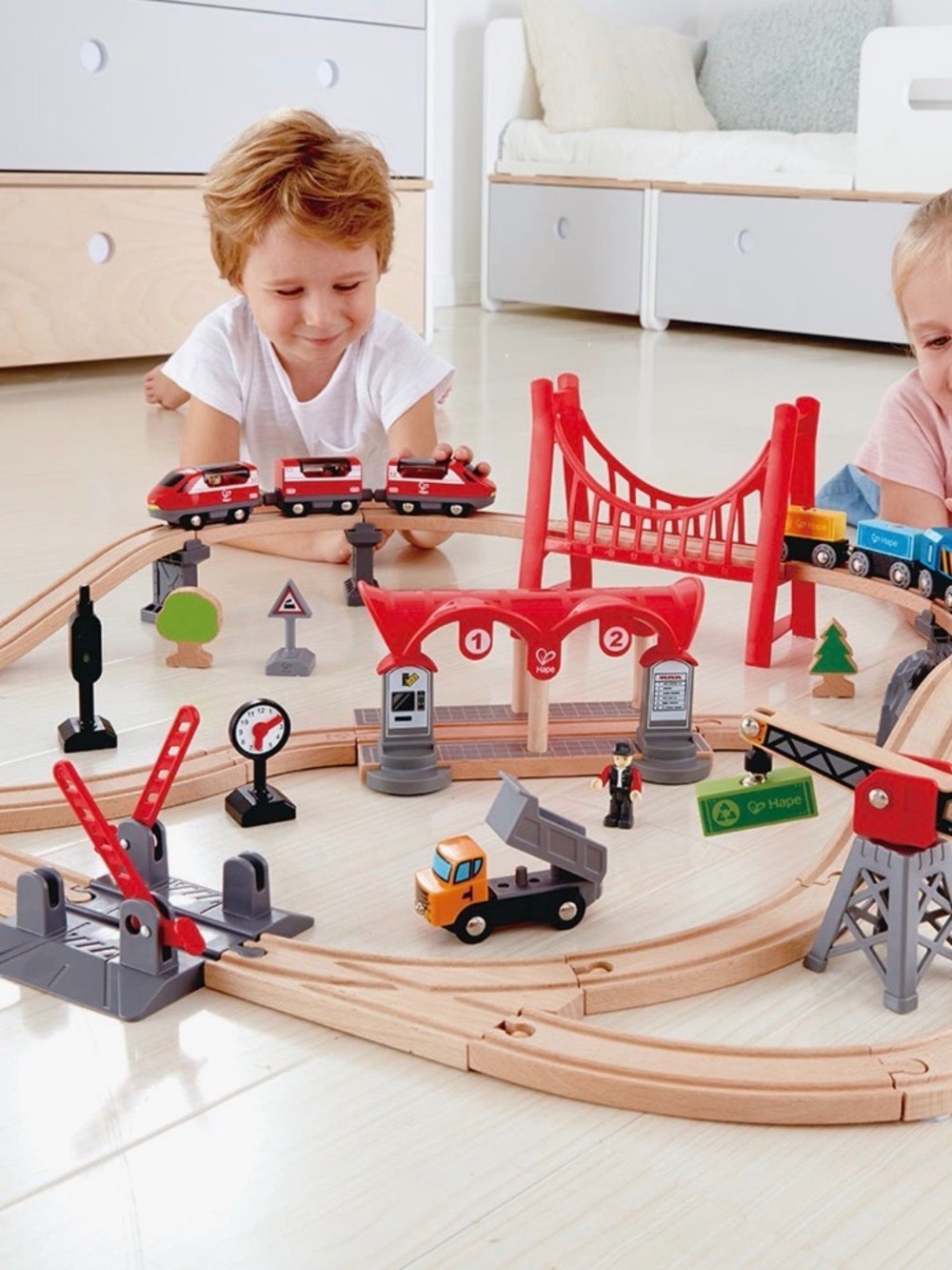 Hape Wooden Busy City Train Rail Set - like new